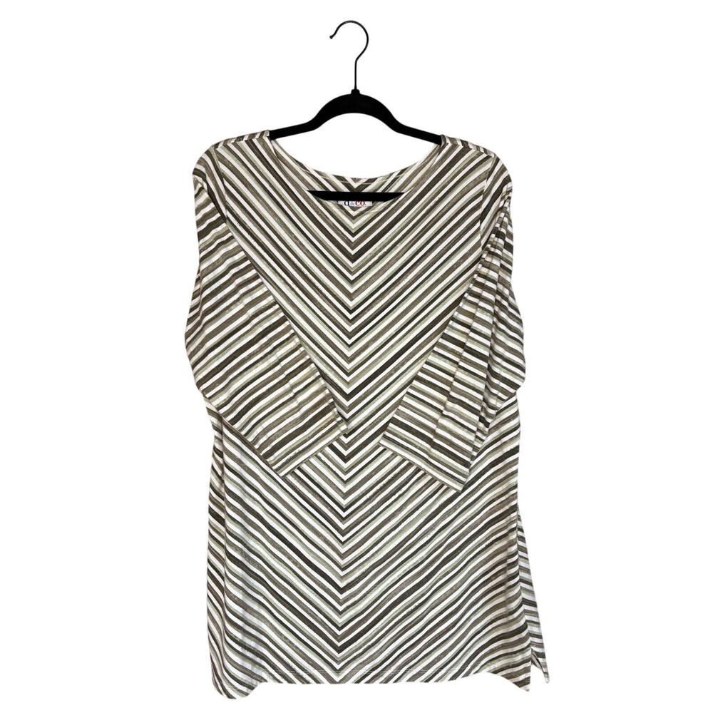 Denim & Co Women’s Cotton Dress, Green Chevron, 3/4 Sleeve, Size L, GUC